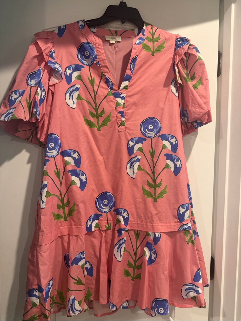 entro Pink Floral Dress with Blue Petal Accents